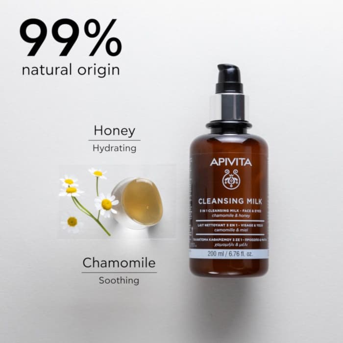Apivita Cleansing Milk 3-in-1 puhastuspiim silmadele ja näole kummeli ja meega 200 ml-2