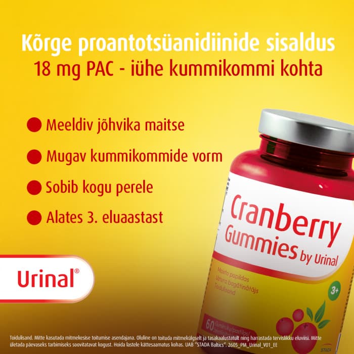 Walmark Urinal Cranberry Gummies jõhvikamaitselised kummikommid N60-2