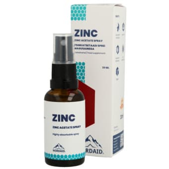 Nordaid Zinc Acetate 25mg + B5-vitamiin 10mg suukaudne sprei 30 ml