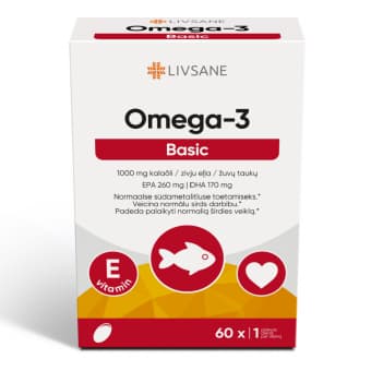 Livsane Омега-3 Basic рыбий жир 1000мг + витамин E в капсулах N60