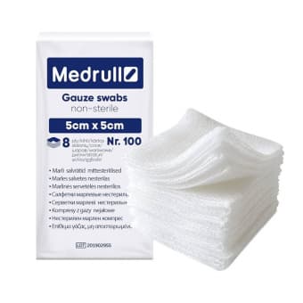 Medrull Gauze Swabs marlitampoonid mittesteriilsed 8-kihilised 5cmx5cm N100
