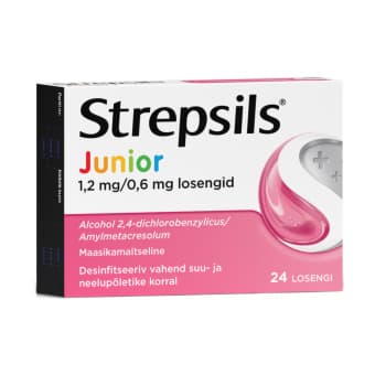 STREPSILS STRAWBERRY JUNIOR SUGAR FREE LOSENG 0,6MG+1,2MG N24