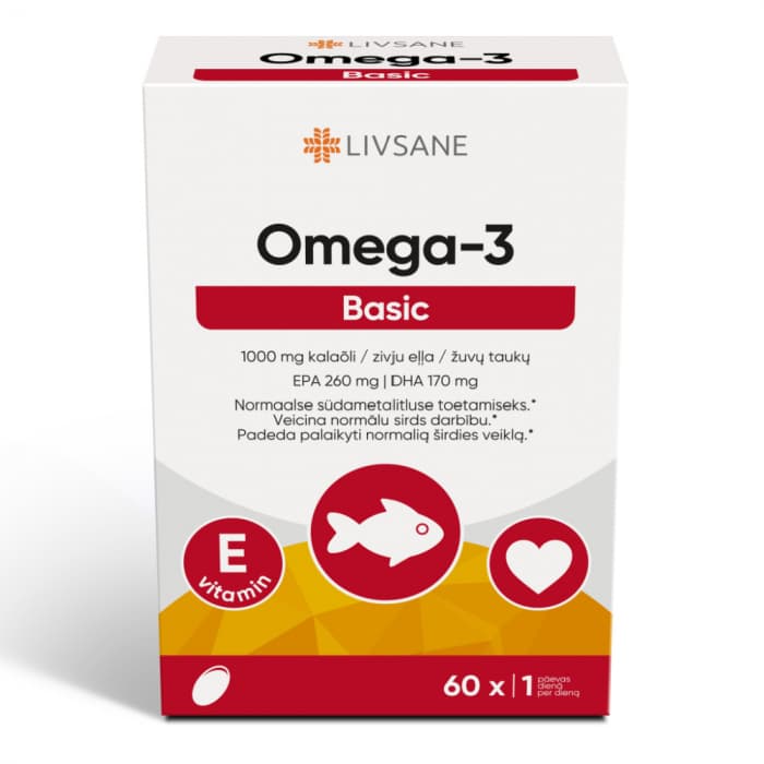 Livsane Omega-3 Basic kalaõli kapslid 1000mg + vitamiin E N60