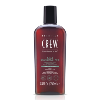 American Crew 3in1 Chamomile + Pine kummeli - männi šampoon, palsam, dušigeel 250 ml