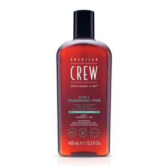 American Crew 3in1 Chamomile + Pine kummeli - männi  šampoon, palsam, dušigeel 450 ml